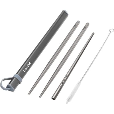 Lixada Camping Bestekset Titanium Eetstokjes Drinkrietje Reinigingsborstel Buiten Wandelen Backpacken Reizen BBQ