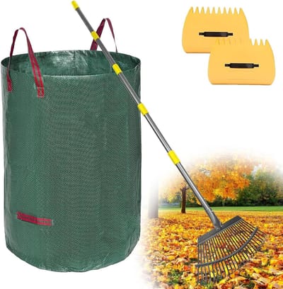 Hark voor bladeren 25 tanden - 4 delige set - stevig materiaal - ideaal voor tuinonderhoud - ShopVlot