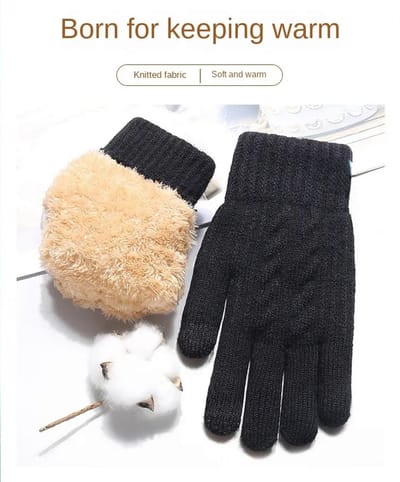 Extra dikke fleece gevoerde gebreide winter touchscreen handschoenen, Zwart, Onesize. extra fleecevoering,