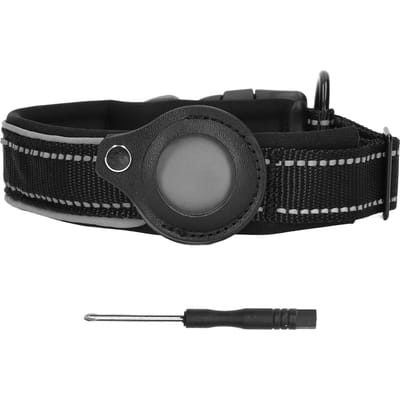 Reflecterende Hondenhalsband Verstelbaar Heavy Duty Neopreen Gevoerde Huisdierhalsband met Airtag Beugel voor XL black