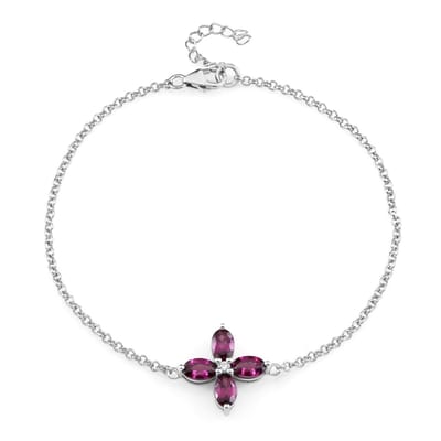Cavill - Elegante Zilveren Armband - 925 Sterling Zilver met Platina Coating - 2,177 ct Rhodoliet Ovaal & Zirkoon Rond - Verstelbare Dames Sieraden