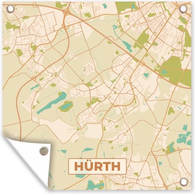 Tuin poster Hürth - Plattegrond - Vintage - Kaart - Stadskaart - 200x200 cm - Tuindoek