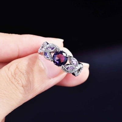 100% 925 Sterling Zilver Oorsprong Amethist Ring Vrouwtjes Anillos De Trouwringen Amethist Edelsteen Trouwringen Ring Box Vrouwen 8 paars