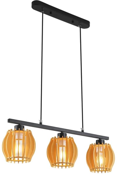 Hanglamp 3 Lichts - Houten Lampion Hangverlichting - Pendellamp voor Eettafel Keuken Eetkamer Kookeiland en Woonkamer - Zonder Lichtbron