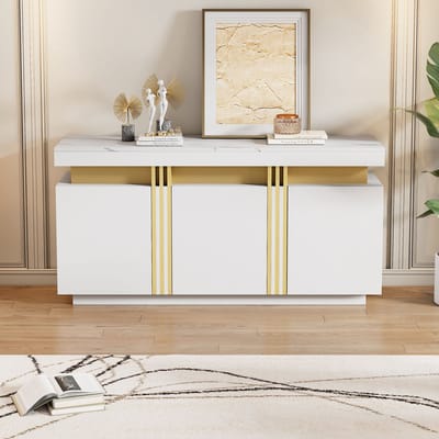 REDOM - Dressoir - 3 Deuren En Verstelbare Legplanken - Modern - Woonkamer - Spaanplaat - Wit - 140 X 38 X 70 Cm