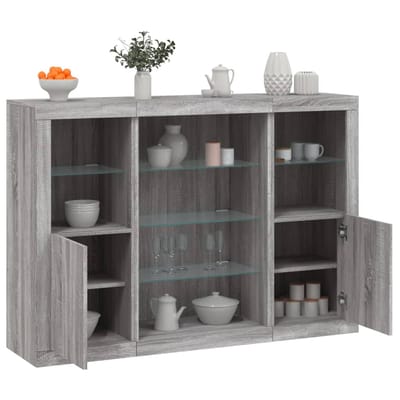 vidaXL - Dressoirs - met - LED-verlichting - 3 - st - bewerkt - hout - grijs - sonoma