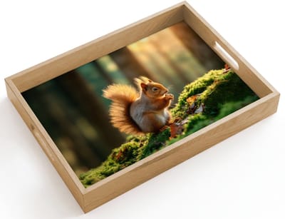 Dienblad hout 40x30 cm - Schootdienblad - Eekhoorn - Nootje - Gras - Borrelplank rechthoek - Plateau dienbladen