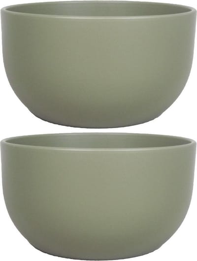 Floran Plantenpot - 2x stuks - groen - schaal - mat - keramiek - 26 x 14 cm - plantenpotten binnen