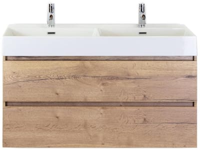 Maxx XL Badmeubelset 120 cm - Natuur Eiken - Wastafel Kube Dubbel 2 Kraangaten