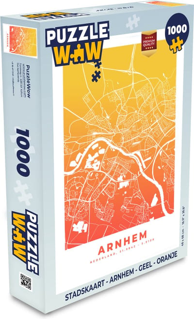Puzzel Stadskaart - Arnhem - Geel - Oranje - Legpuzzel - Puzzel 1000 stukjes volwassenen - Plattegrond