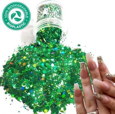 Chunky Glitters (Groen) [Volume 8g - Festival Glitter Outfit Nagel Decoratie Versiering - Manicure Kunstnagels Nepnagels Acryl Nagels - Kinderen Volwassenen Dames Glitters]