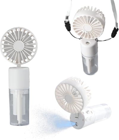 Handventilator - Ventilator Met Waternevel - Draagbare Mini Ventilator - Stille oplaadbaar, 800 mAh - USB Oplaadbaar - 4 Standen - Mist - Water - Waaier - Luchtbevochtiger - met draagkoord - Wit