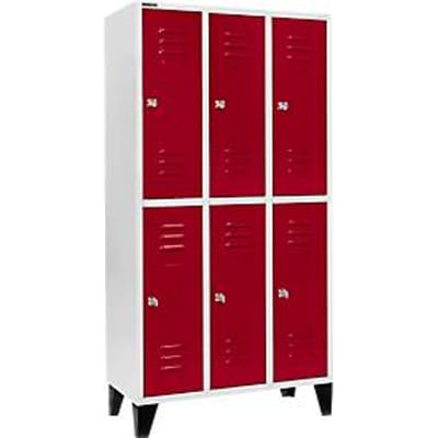 Schäfer Shop Select Kledinglocker, met 3 x 2 compartimenten, 300 mm, met poten, cilinderslot, Deur robijnrood