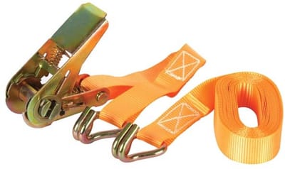 Toolland Spanband, tweedelig, met ratel en J-haken, voor het vastzetten van lichte ladingen, max. 500 kg, polyester, oranje, 4.5 m x 25 mm, 1 stuk