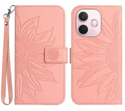 Coverup Hoesje - Geschikt voor OPPO A5 Pro 5G Hoesje - Coverup Zonnebloem Book Case met Koord - Roze