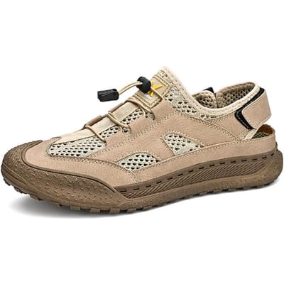 Herenschoenen Zomer Buitensporten Klimschoenen Casual Sandalen Heren Leer Mesh Trendy Schoenen Ademend Gesloten Teen Uitgesneden Platform 46 zand