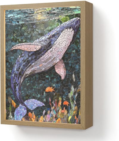 Wandlamp 30x40 cm - Oplaadbaar - Mozaïek - Walvis - Koraal - Water - Wandlampen binnen woonkamer - Slaapkamer lamp - Decoratieve nachtlamp - Vloerlamp draadloos