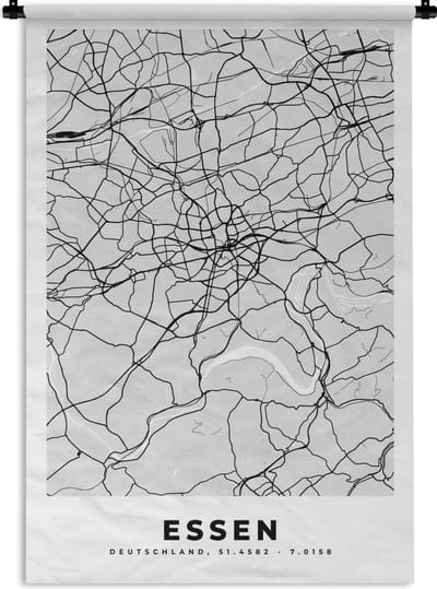 Wandkleed - Wanddoek - Duitsland - Stadskaart - Plattegrond - Essen - Kaart - 120x180 cm - Wandtapijt