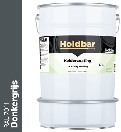 Holdbar Keldercoating Donkergrijs (RAL 7011) 10 kg - Kelder waterdicht maken - Alle Kleuren - Kelder Epoxy - Krasvast - Eenvoudig reinigbaar - Vochtregulerend - 2 Componenten
