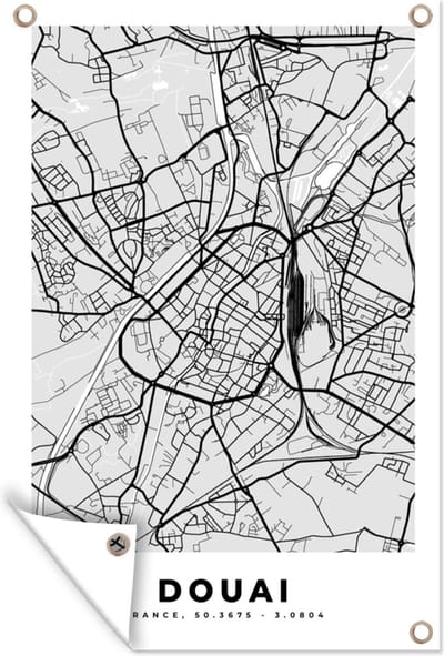 Muurdecoratie Douai – Plattegrond – Frankrijk – Kaart – Stadskaart - 120x180 cm - Tuinposter - Tuindoek
