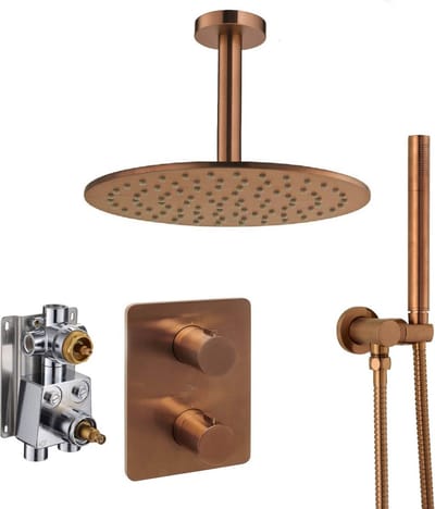 Ben Lavion 250 inbouw regendoucheset met plafondaansluiting Ø25cm geborsteld koper pvd