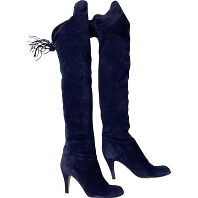 Chloe Hannah Franje Knielaarzen in Blauw Suède
