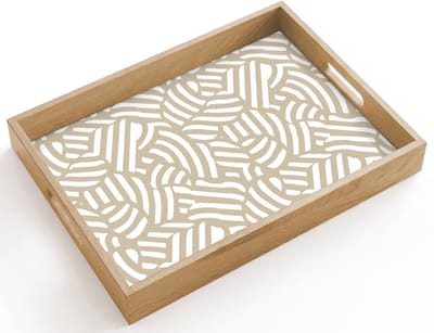 Dienblad hout 40x30 cm - Schootdienblad - Abstract - Modern - Beige - Borrelplank rechthoek - Plateau dienbladen