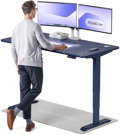 Desktronic HomePro Zit-sta Bureau Elektrisch In Hoogte Verstelbaar, 160x80 cm Blauw/Blauw, Stille Dubbele Motor, Hoogte 62-126cm