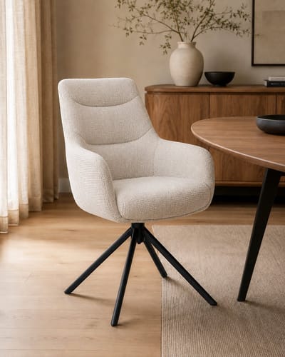Eetkamerstoel Guido – Luxe Draaibare Armstoel – Santi Stof – Auto Return - Naturel