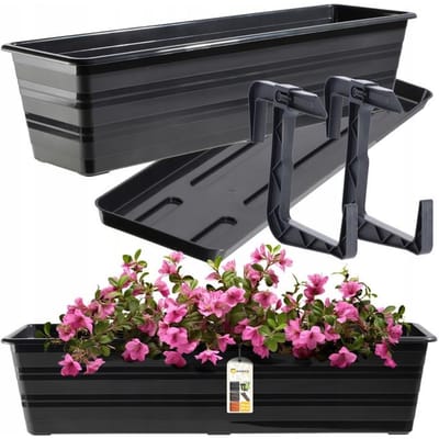 KADAX Wamat, 60 cm, met onderzetters en 2 handgrepen, antraciet, balkonpot van kunststof, weerbestendige plantenbak, bloempot, balustrade voor bloemen, kruiden