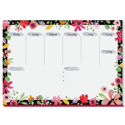 Sigel Flower Love JS100 Bureau onderlegger Weekplanner Pink, Roze, Groen, Zwart, Bloemen (b x h) 42 cm x 29.7 cm