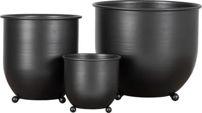 House Nordic - Bloempot set - Nova - Set/3 - Metaal - zwart