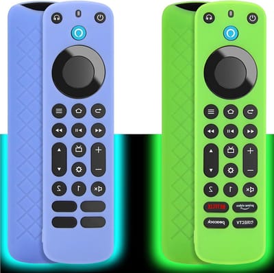 Glow in the Dark Remote Cover Case voor Fire TV Voice Remote Pro - Antislip, Schokbestendig Siliconen Hoes met Polsband (Groen & Luchtblauw)