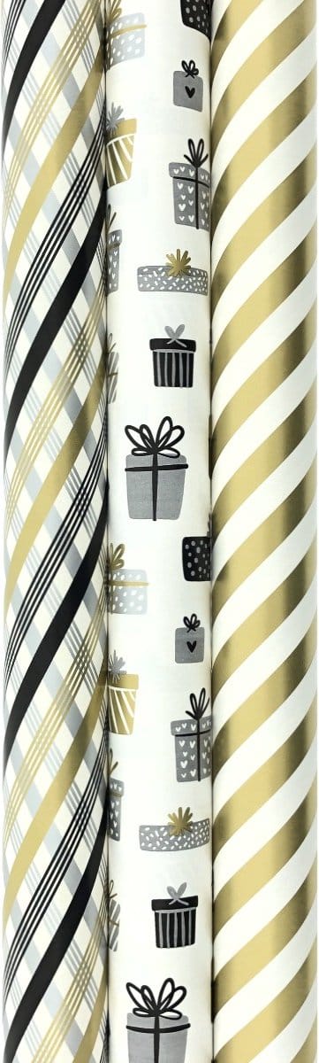 TOUCH OF GOLD cadeaupapier - assortiment kerstpapier inpakpapier - 3 meter x 70 cm - 3 rollen