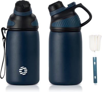 Famanu - RVS Waterfles Sport met Magnetische Dop – 400ml – BPA-vrij & Lekvrij – Geschikt voor Koolzuur – Thermosfles voor School, Fitness, Kinderen, Donkerblauw
