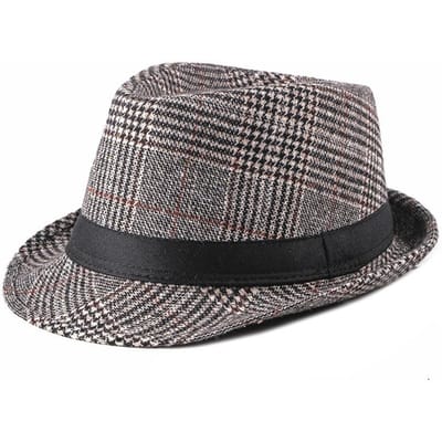 Lente Zomer Wollen Bruiloftshoed voor Mannen van Middelbare Leeftijd Koppels Mode Herfst Winter Feest Ruit Luxe Design Jazz Hoed Fedora Hoed Vrouwen gray