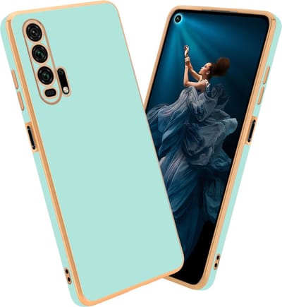Cadorabo Hoesje geschikt voor Honor 20 PRO in Glossy Mintgroen - Goud - Beschermhoes Case Cover van flexibel TPU-silicone en met camerabescherming