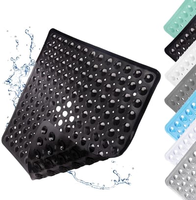 antislip, 53 x 53 cm, met zuignappen, badmat, douchemat, kiezelsteendesign, douchemat met afvoergaten, voor douche, zwart