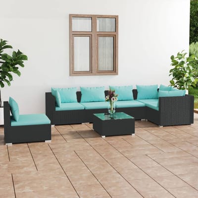 vidaXL - 7-delige - Loungeset - met - kussens - poly - rattan - zwart