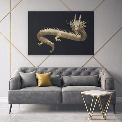 Artaza Canvas Schilderij Draak - 120x80 cm - Groot - Wanddecoratie Dieren - Muurdecoratie Goud - Schilderijen Op Canvas Mythisch