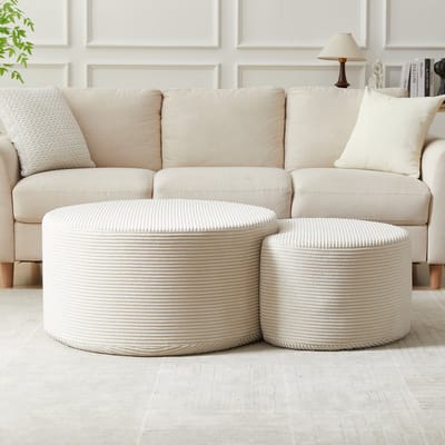DESMIU Salontafelset - Gevoerde Ronde Tafels Met Veelzijdige Functie - Voor Woonkamer En Zithoek - Stof - Beige - Set Van 2