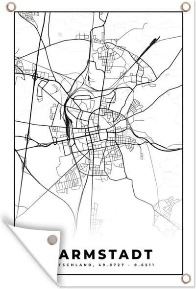 Muurdecoratie Kaart - Darmstadt - Stadskaart - Plattegrond - 120x180 cm - Tuinposter - Tuindoek
