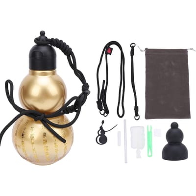 Bouteille d'eau en forme de gourde PCTG 800 ml, style rétro chinois, portable, pour le sport, avec sangle à paille L black