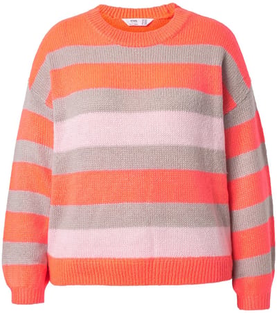 Angel of Style - Dames - Trui loose fit blokstrepen lange ballonmouw - Neon roze - Maat 54+