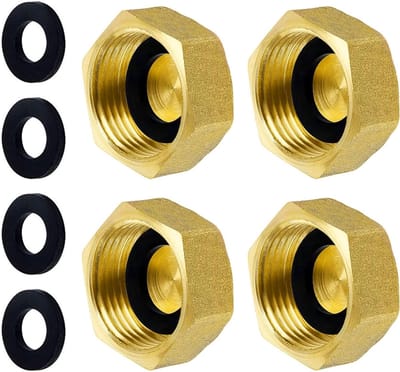 Set van 4 Messing Blindkappen - 1 Inch Dichte Kappen met Vrouwelijke Schroefdraad en Ringen voor Slangen en Buizen