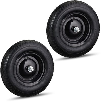 2x kruiwagenwiel 4.80 4.00-8 - luchtband - as - stalen velg zwart - reservewiel