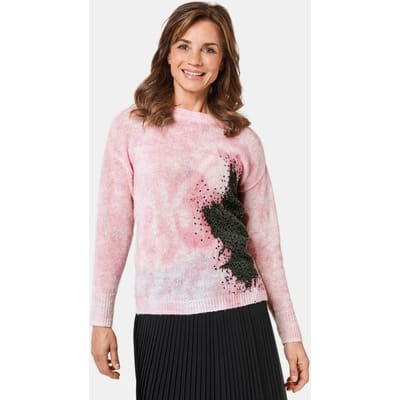 Pullover met elegante print en pailletten - rosé / zwart / gedess. - Gr. 40 van Goldner Fashion