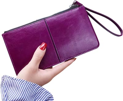 Dames Portemonnee – Lange Rits Clutch Wallet Dames & Handtas – Multi-layer Portemonnee met Rits, Pasjes, Munten en Telefoonvak - Paars
