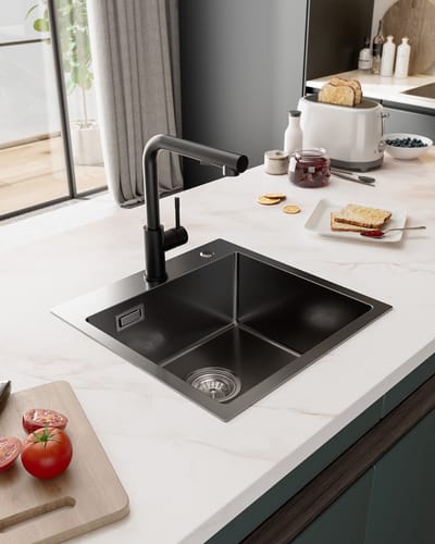 SOFETIY MAX spoelbakken 45 x 45 cm - Vierkante RVS Geborstelde Wasbak - 1 Bak Keukenwasbak voor Inbouw - of Bovenmontage