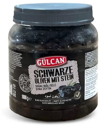 Gulcan Silver OlieSele Zwarte Olijven L 261/320 – Natuurlijk Gefermenteerd, Minder Zout, Extra Groot & Vol van Smaak 1 kg - Yagli Sele Siyah Zeytin Black Olives – Naturally Fermented, Extra Large & Full-Flavored